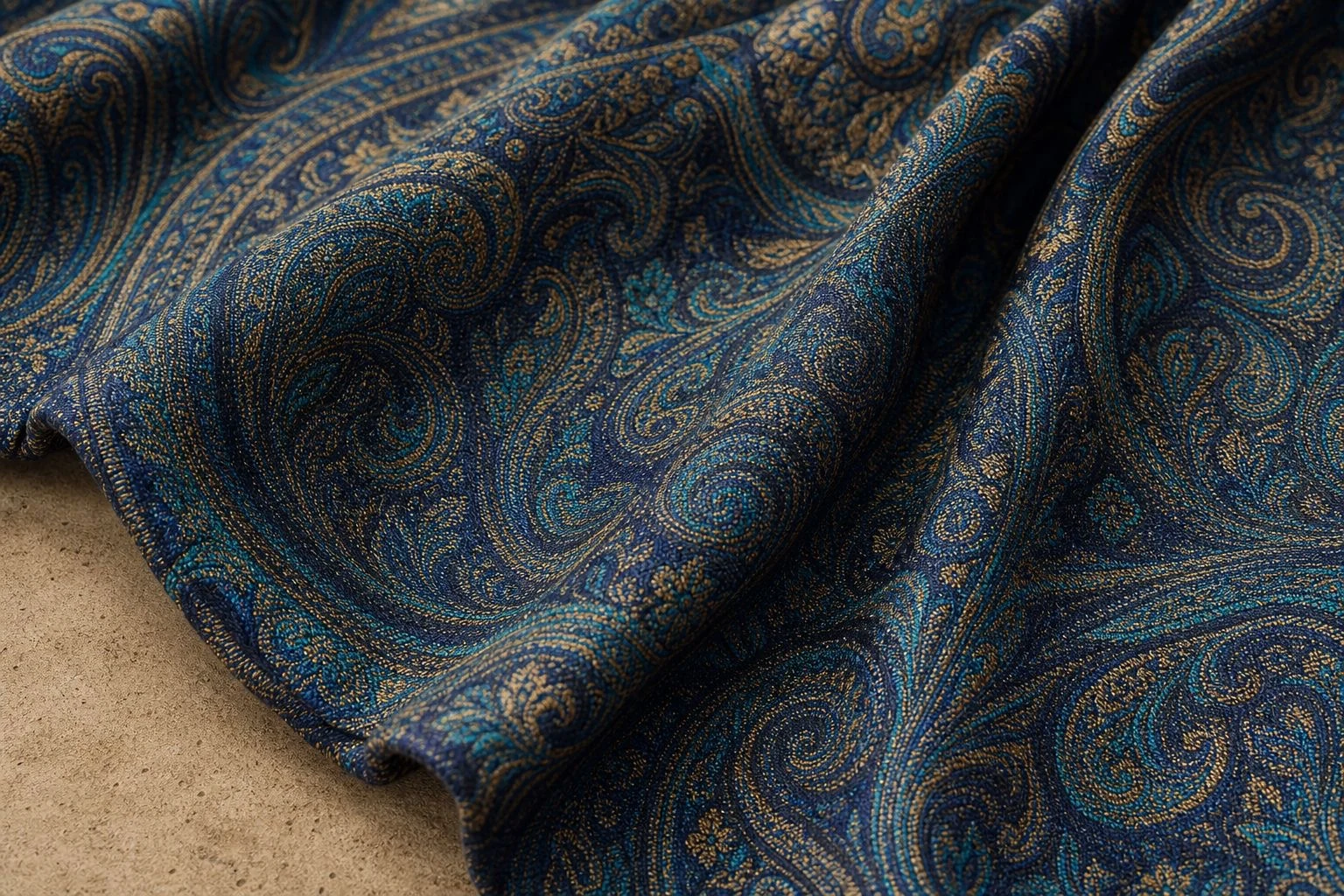Premium blue and gold jacquard fabric